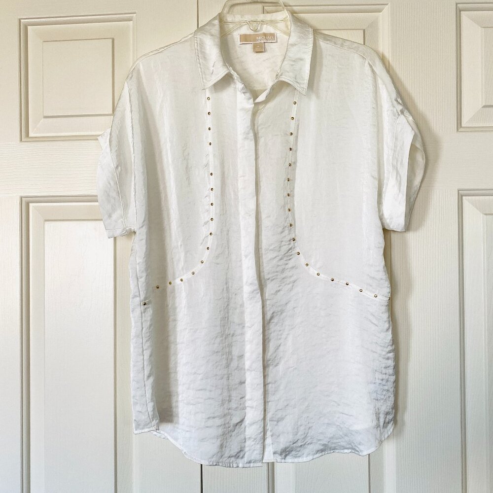 Michael Kors Women's Classic Off-White Short Sleeve Blouse Shirt Size M